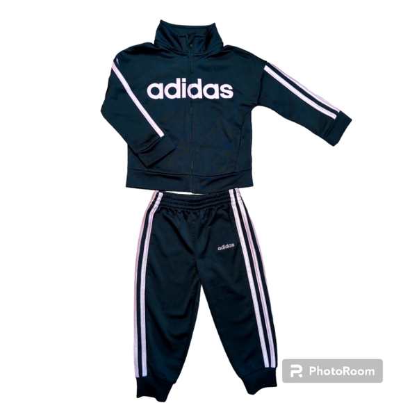 adidas Other - Toddler Girls Adidas 2-piece track suit Size 2T Black with Pink Stripes